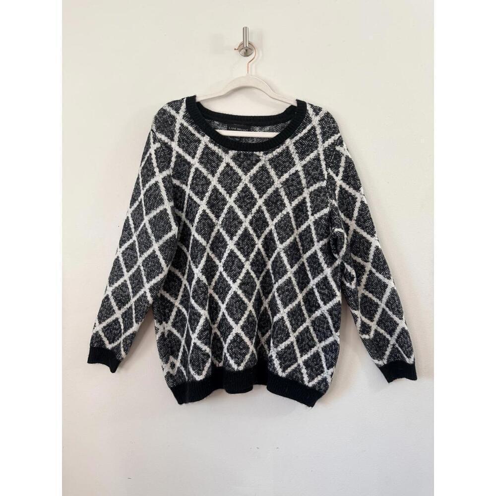 Lane Bryant 26/28 Black White Diamond Pattern Sweater Pullover Plus Size